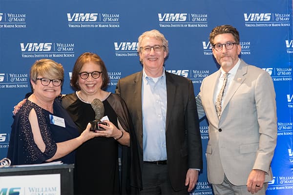 Rick and Susan Hill (center) with VIMS Executive Director of Advancement Marise Robbins-Forbes (left) and VIMS Dean &amp; Director Derek Aday (right).