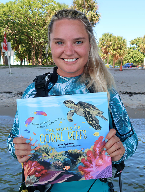 Erin Spencer '14 has written two marine science children's books; “The World of Coral Reefs” was published in 2022. Photo courtesy of Erin Spencer.