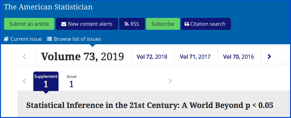 Link to The American Statistician (TAS) special issue on moving beyond p-values (2019)
