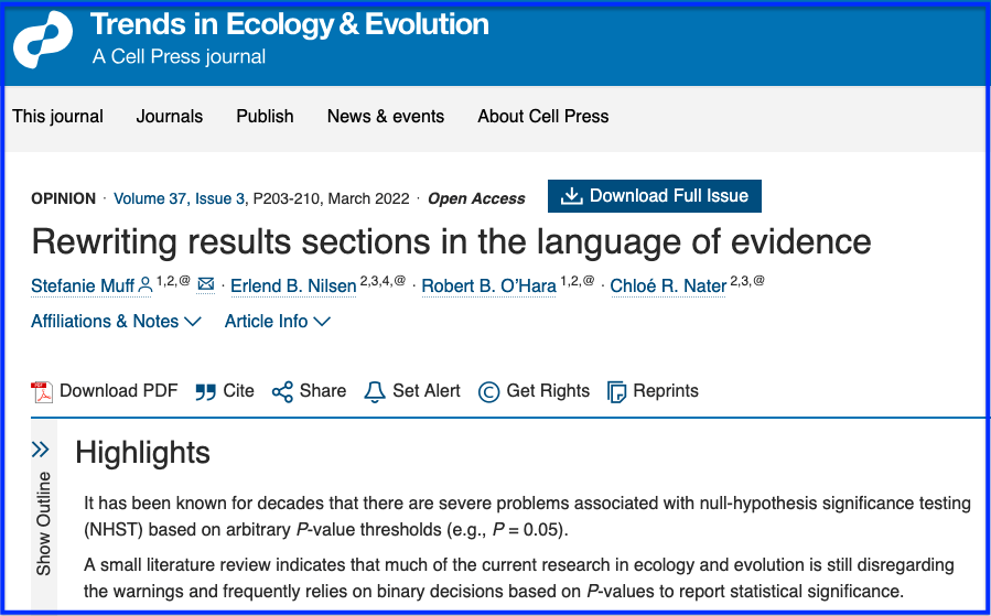 Link to article titled 'Rewriting results sections in the language of evidence' from the journal Trends in Ecology & Evolution (2022)